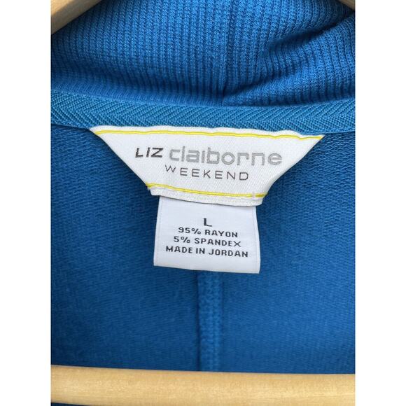 New Liz Claiborne Weekend L Bright Cobalt Blue Open Sweater Cardigan Rayon Bold - Picture 2 of 5